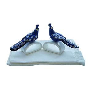 Blue Peacock Napkin Rings - With Cotton Napkins - Fairtrade from Quetzal Artisan