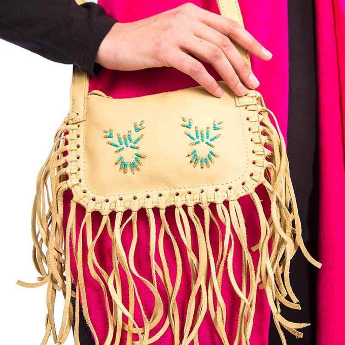 Fringed Shoulder Bag Beige - Mooshide - Traditional Native Bag from Quetzal Artisan