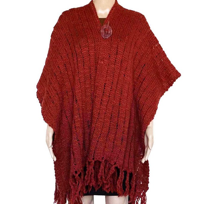 Poncho Shawl Bordeaux - Eco Wool - Fashionable and Warm from Quetzal Artisan