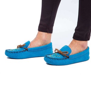 Suede Moccasins Skyblue - Hiawatha Womens Winter Slippers from Quetzal Artisan