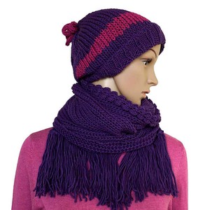 Scarf and Hat Purple - Handmade - Merino Wool & Organic Cotton from Quetzal Artisan