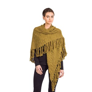 Poncho Shawl Green Olive - Alpaca Wool Triangel Shawl from Quetzal Artisan