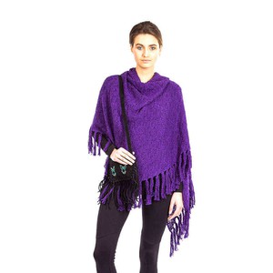 Poncho Shawl Purple - Alpaca Wool Triangle Shawl - Handmade from Quetzal Artisan