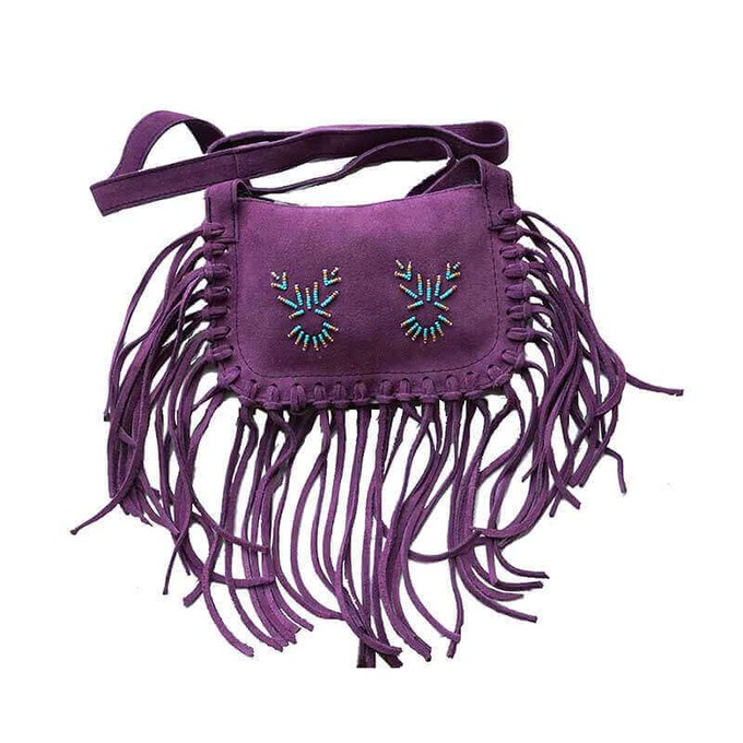 Fringed Shoulder Bag Purple - Native Traditional Design from Quetzal Artisan