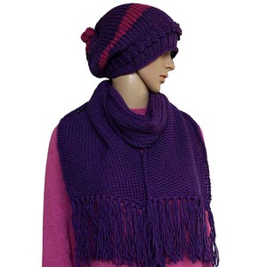 Scarf and Hat Purple - Handmade - Merino Wool & Organic Cotton from Quetzal Artisan