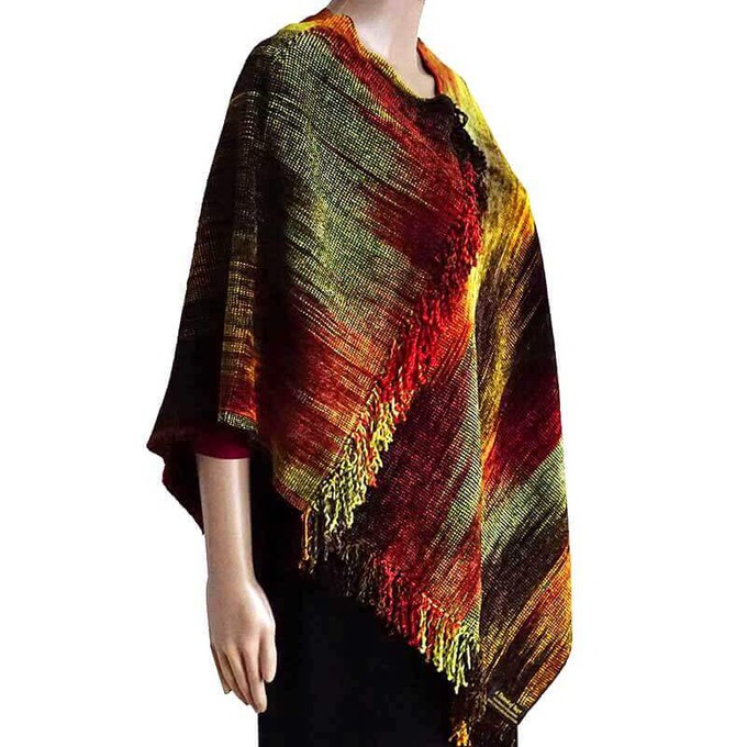 Poncho Yellow Brown - Organic Bamboo Chenille - Fairtrade from Quetzal Artisan