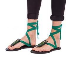 Sandals Jade Green - Beads Accessory - Lace Up - Fairtrade via Quetzal Artisan