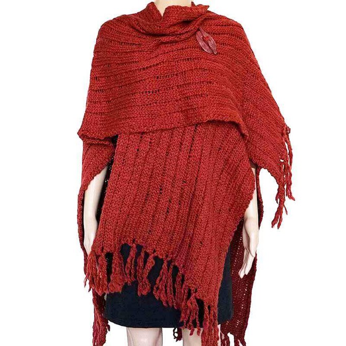 Poncho Shawl Bordeaux - Eco Wool - Fashionable and Warm from Quetzal Artisan