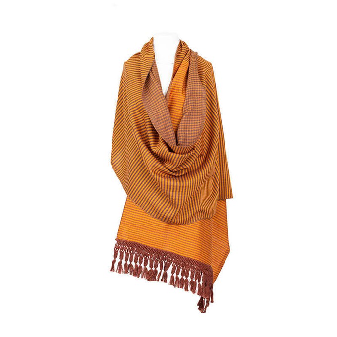 Shawl Brown Yellow - Oversized - Fashionable and Fairtrade from Quetzal Artisan