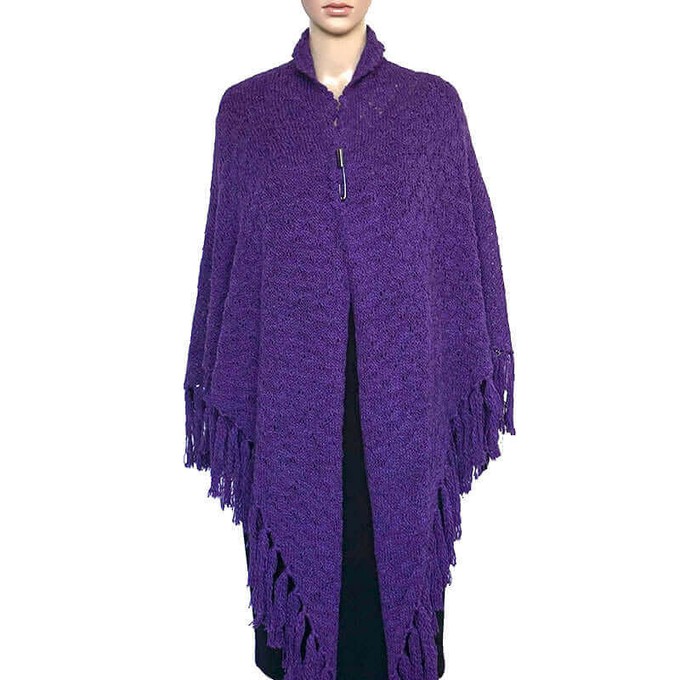 Poncho Shawl Purple - Alpaca Wool Triangle Shawl - Handmade from Quetzal Artisan