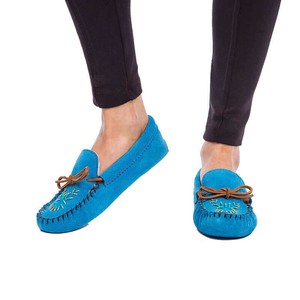 Suede Moccasins Skyblue - Hiawatha Womens Winter Slippers from Quetzal Artisan