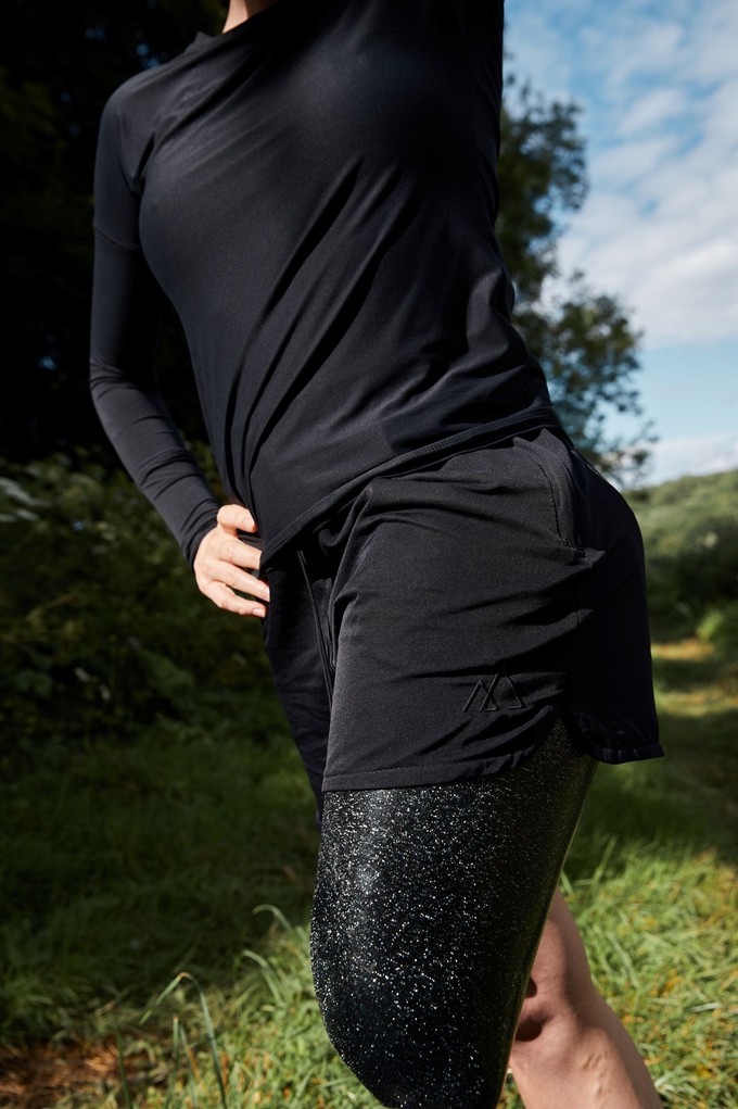 Black Unisex Multipurpose Drawstring Waist Shorts from Ran By Nature
