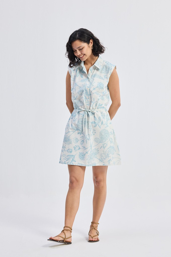 Drawstring Shirt Dress in Blue Florals from Reistor