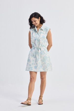 Drawstring Shirt Dress in Blue Florals from Reistor