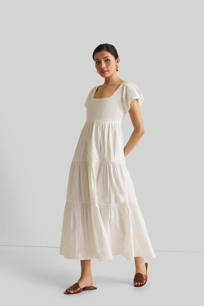 Puff Sleeve Tiered Dress in White from Reistor