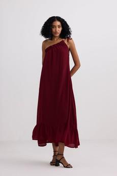 One-shoulder Maxi dress in Burgundy via Reistor