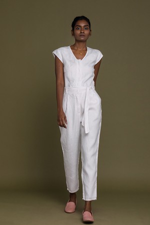 Evening Chai Jumpsuit in White from Reistor