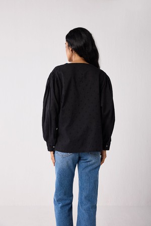 Embroidered Shirt with Long Balloon Sleeves in Black from Reistor