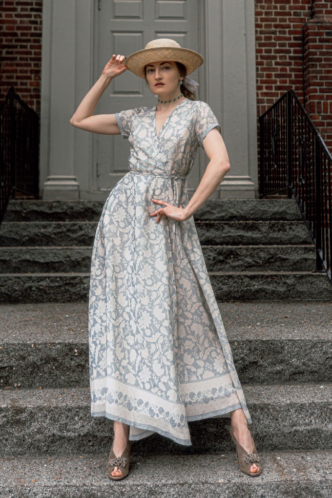 Maxi Wrap Dress in Blue Florals from Reistor