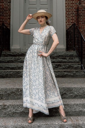 Maxi Wrap Dress in Blue Florals from Reistor