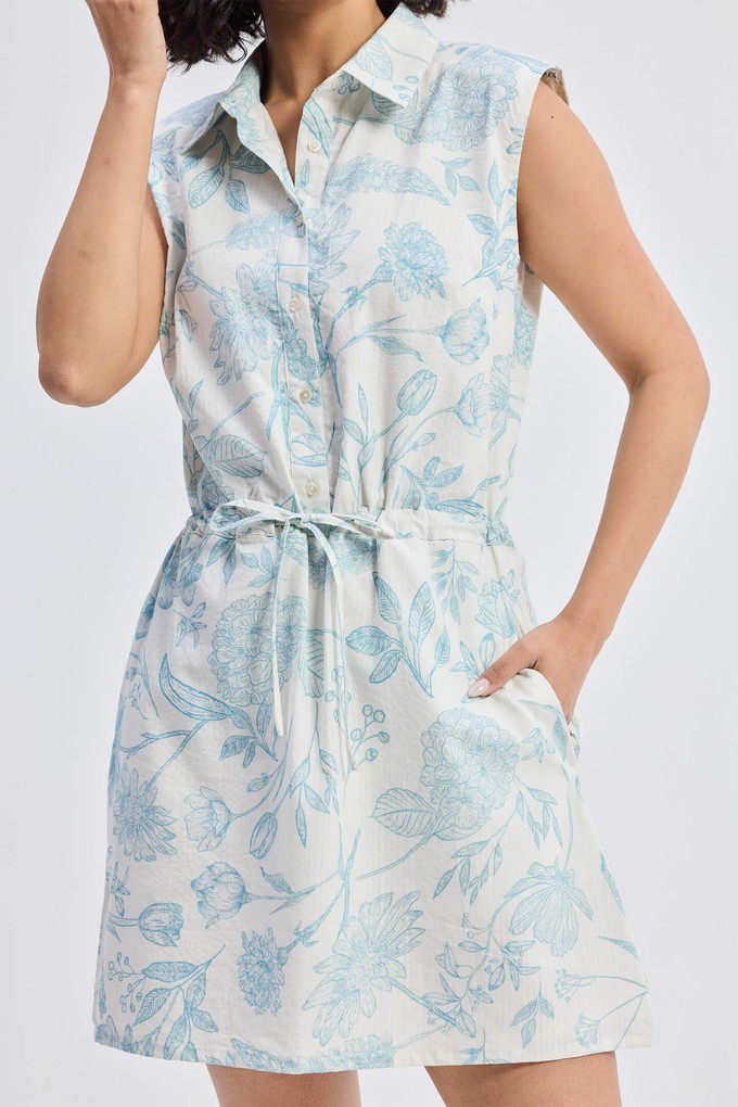 Drawstring Shirt Dress in Blue Florals from Reistor