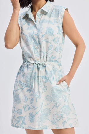 Drawstring Shirt Dress in Blue Florals from Reistor