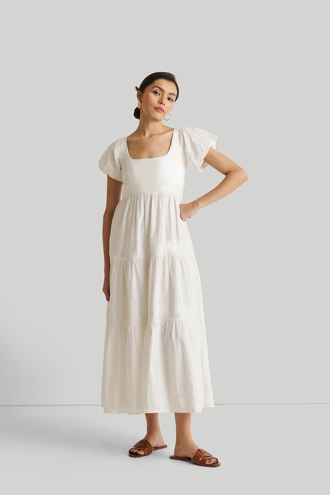 Puff Sleeve Tiered Dress in White from Reistor