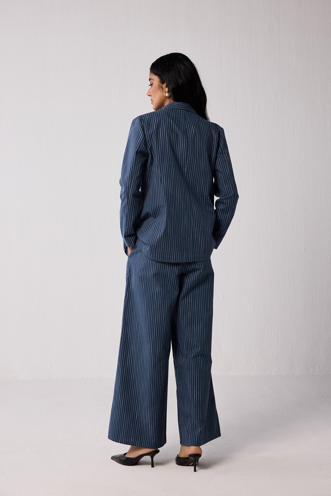 Weekday Blazer and Wide-leg Drawstring Pants Set in Blue Stripes from Reistor