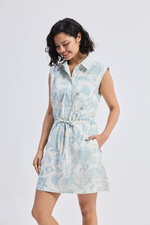 Drawstring Shirt Dress in Blue Florals from Reistor