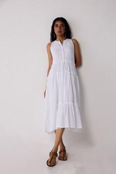 Embroidered Sleeveless Maxi Dress in White via Reistor