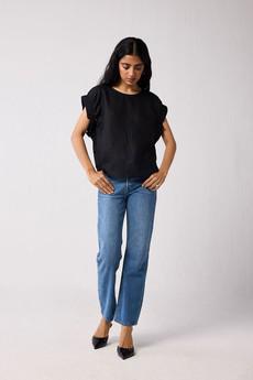 Hemp Top with Gathered Sleeve Detail in Black via Reistor