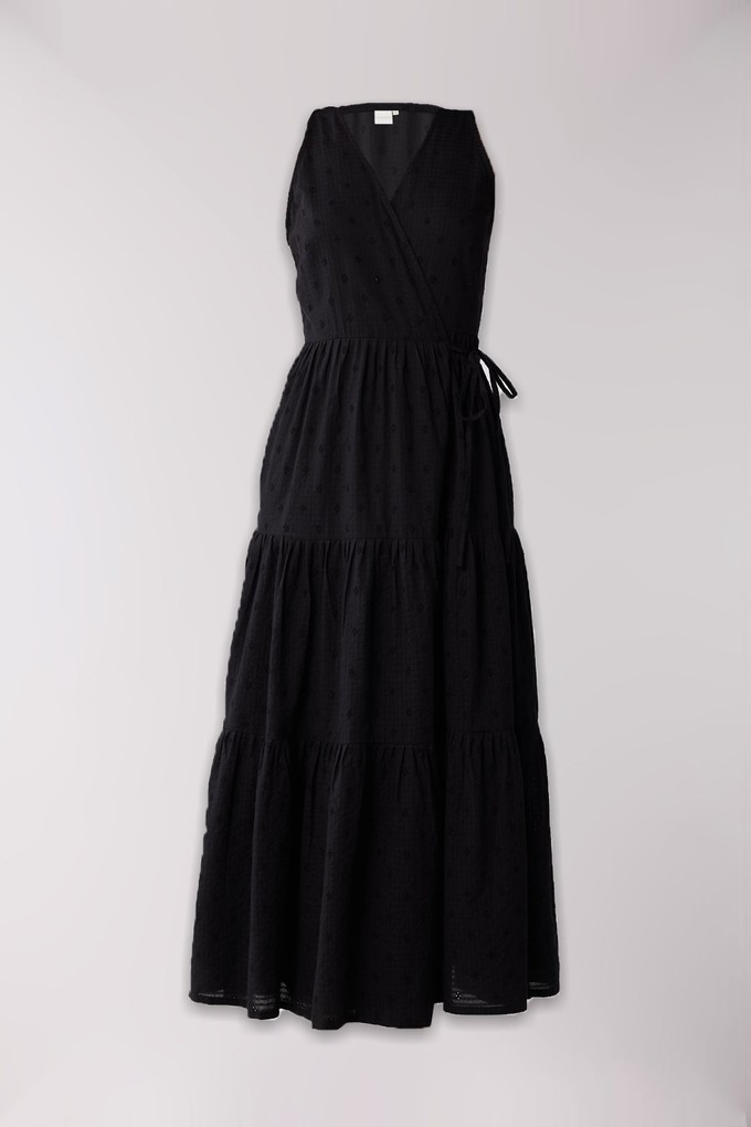 Sleeveless Embroidered Wrap Dress with Tiers in Black from Reistor
