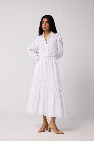Embroidered Flowy Maxi Tiered Dress in White from Reistor