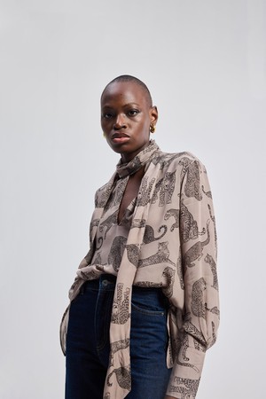 Relaxed-Fit Top with Front-tie in Animal Print from Reistor