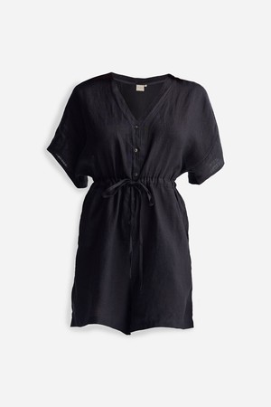V neck Drawstring Romper in Black from Reistor