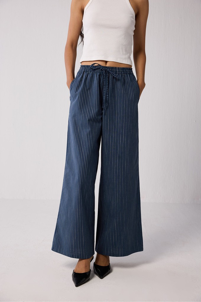 Wide-leg Drawstring Pants with Navy and White Stripes in Blue from Reistor