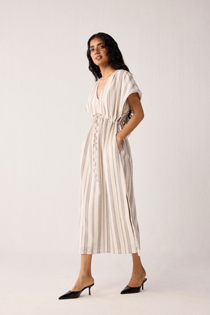 Maxi Gathered Dress with Side Slits in Stripes from Reistor