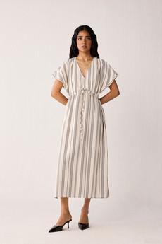 Maxi Gathered Dress with Side Slits in Stripes via Reistor