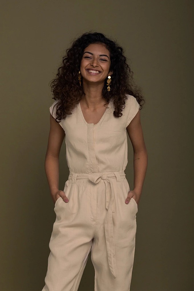 Evening Chai Jumpsuit in Neutral Beige from Reistor