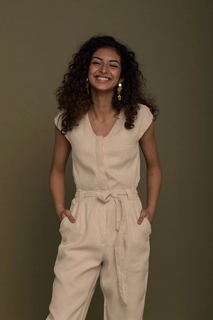Evening Chai Jumpsuit in Neutral Beige from Reistor