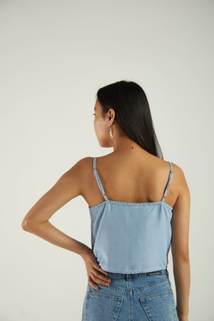 Pool Day Tan Lines Denim Top in Striped Denim from Reistor