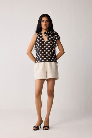 Regular V-Neck Polka Dot Top with Bow Detail from Reistor