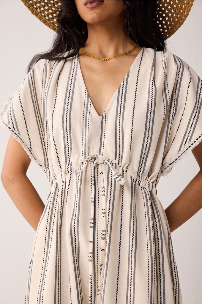 Maxi Gathered Dress with Side Slits in Stripes from Reistor