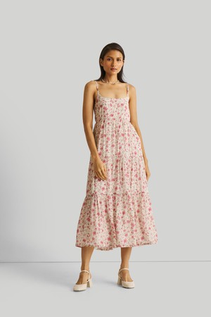 Strappy Tiered Maxi Dress in Pink Florals from Reistor