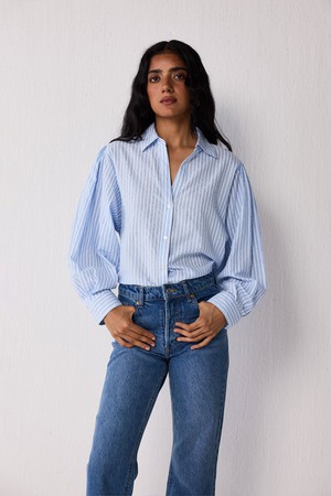 Striped Shirt with Long Balloon Sleeves in Blue from Reistor