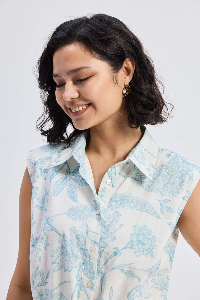 Drawstring Shirt Dress in Blue Florals from Reistor