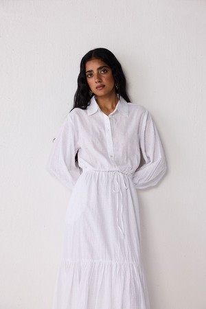 Embroidered Flowy Maxi Tiered Dress in White from Reistor