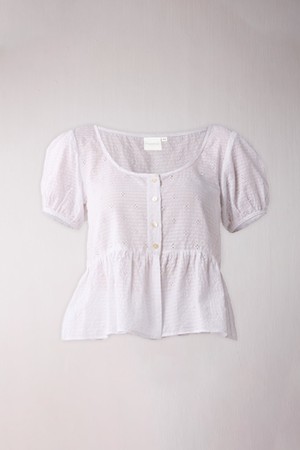 Embroidered Peplum Top with Puff Sleeves in White from Reistor