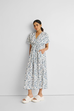 Gathered Maxi Dress in Blue Florals from Reistor