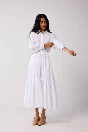 Embroidered Flowy Maxi Tiered Dress in White from Reistor
